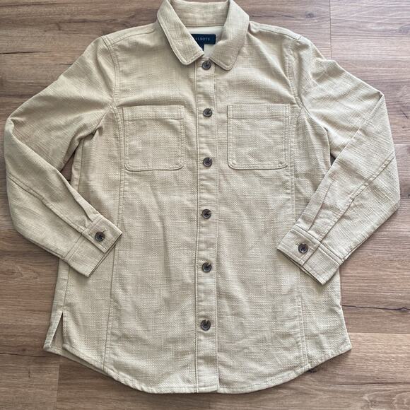 Talbots Textured Cotton Blend Shirt Jacket Shacket Sand Castle khaki sz Small - Picture 1 of 9